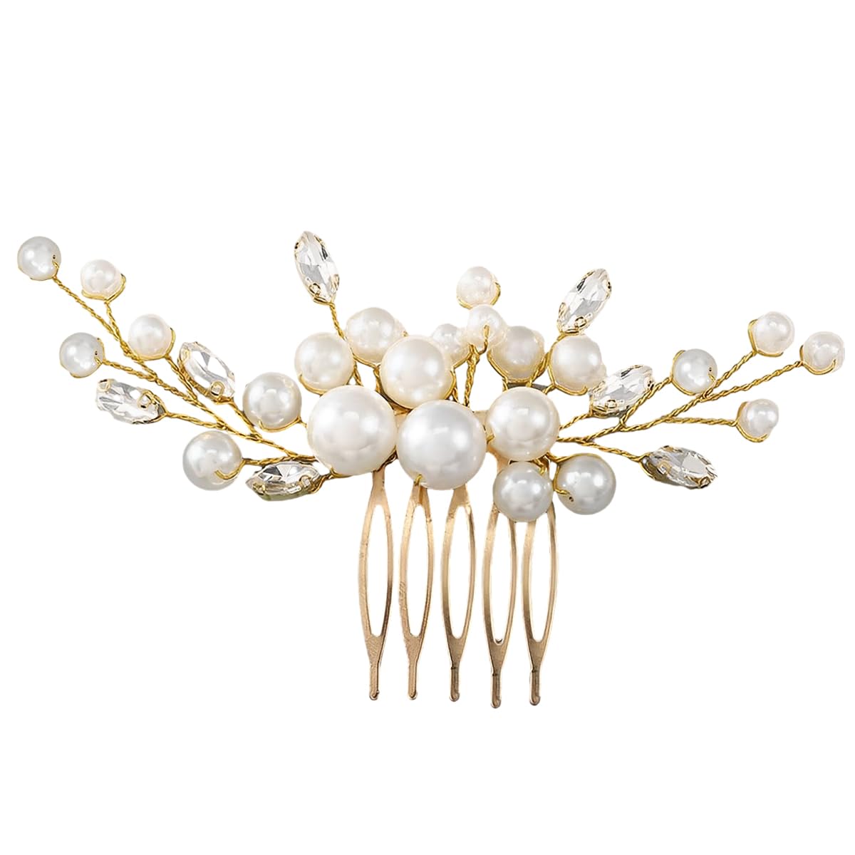 SANNIDHI Pearl Hair Side Comb Gold Crystal Wedding Hair Clips Bridal Hair Slide Comb Pin Hair Pieces Stylish Hair Accessories for Women Girls SANNIDHI Pearl Hair Side Comb Gold Crystal Wedding Hair Clips Bridal Hair Slide Comb Pin Hair Pieces Stylish Hair Accessories for Women Girls